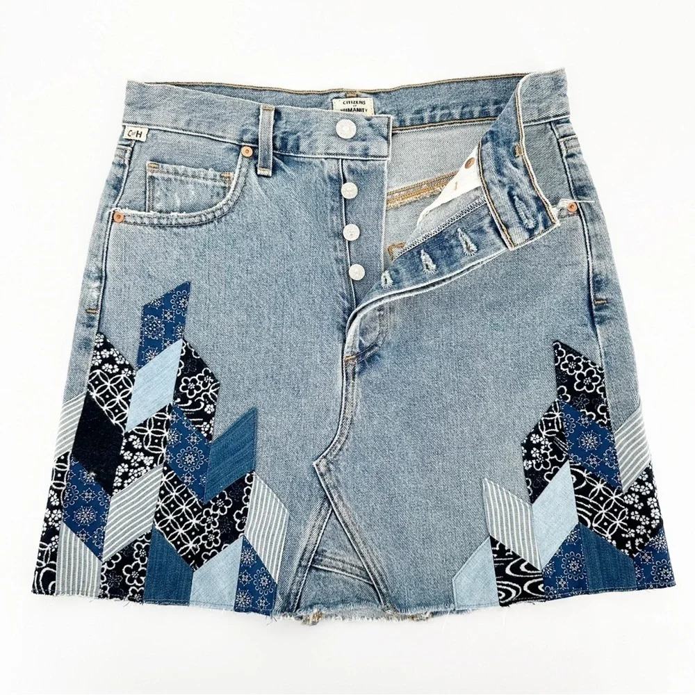 Anthropologie Citizens of Humanity Astrid Patchwork Denim Mini Skirt